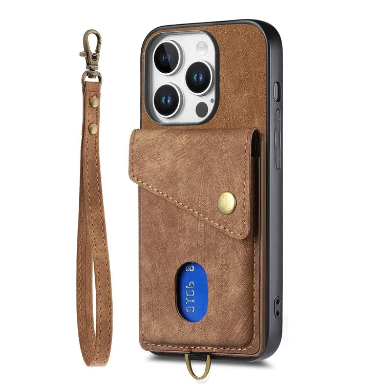For iPhone 16 Pro Max Case with Card Slot Kickstand Leather TPU Phone Cover