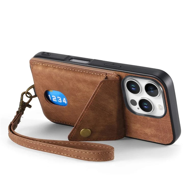 For iPhone 16 Pro Max Case with Card Slot Kickstand Leather TPU Phone Cover