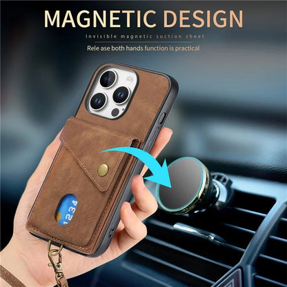 For iPhone 16 Pro Max Case with Card Slot Kickstand Leather TPU Phone Cover