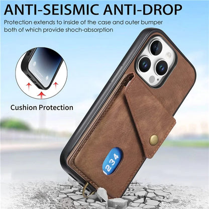 For iPhone 16 Pro Max Case with Card Slot Kickstand Leather TPU Phone Cover