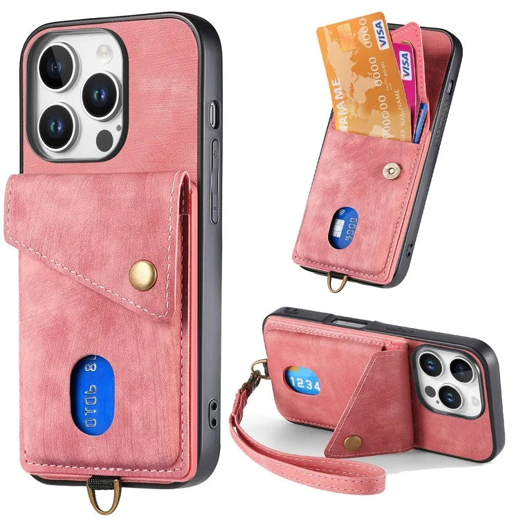 For iPhone 16 Pro Max Case with Card Slot Kickstand Leather TPU Phone Cover
