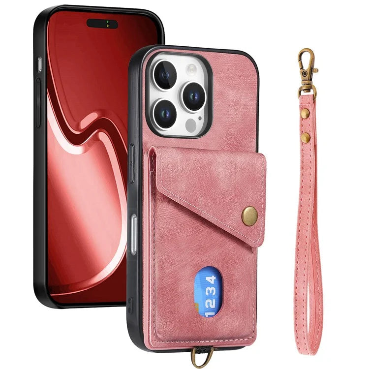 For iPhone 16 Pro Max Case with Card Slot Kickstand Leather TPU Phone Cover