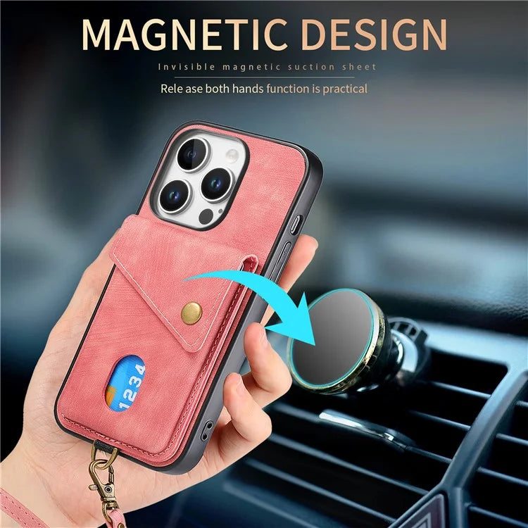 For iPhone 16 Pro Max Case with Card Slot Kickstand Leather TPU Phone Cover