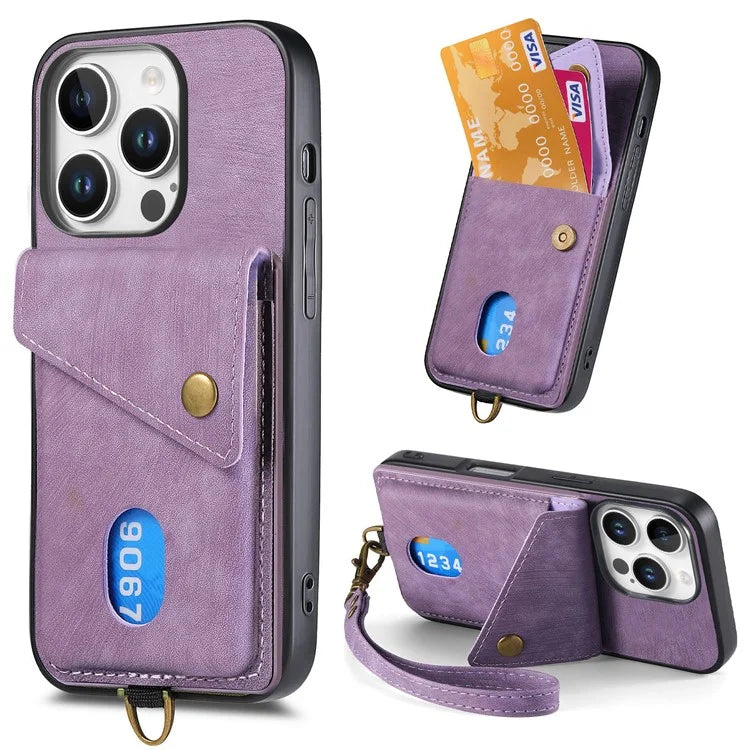 For iPhone 16 Pro Max Case with Card Slot Kickstand Leather TPU Phone Cover