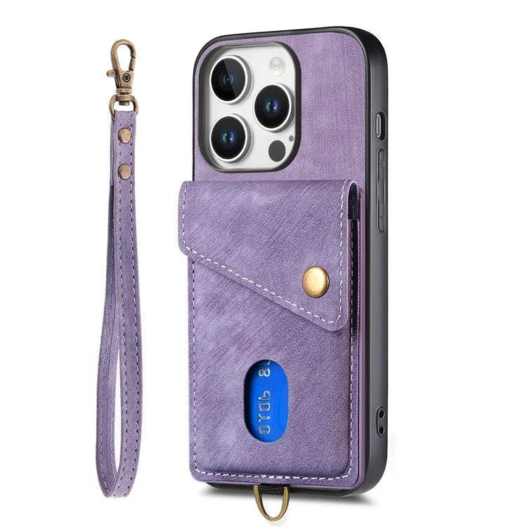 For iPhone 16 Pro Max Case with Card Slot Kickstand Leather TPU Phone Cover