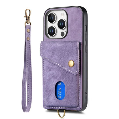 For iPhone 16 Pro Max Case with Card Slot Kickstand Leather TPU Phone Cover