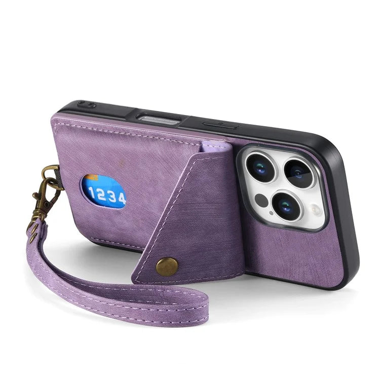 For iPhone 16 Pro Max Case with Card Slot Kickstand Leather TPU Phone Cover