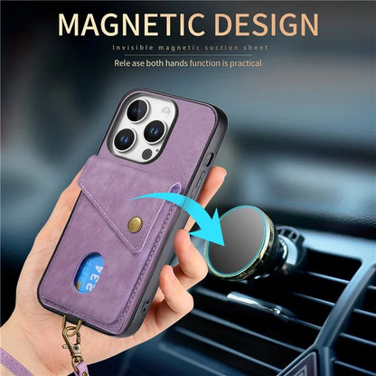 For iPhone 16 Pro Max Case with Card Slot Kickstand Leather TPU Phone Cover