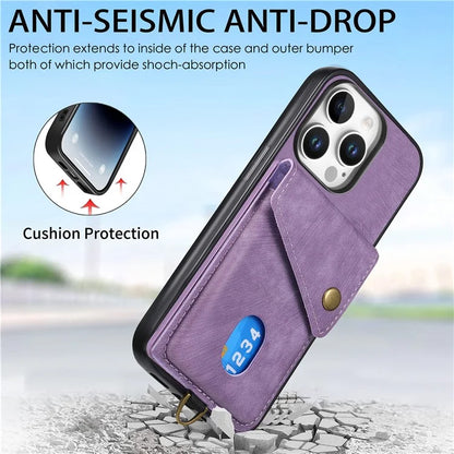 For iPhone 16 Pro Max Case with Card Slot Kickstand Leather TPU Phone Cover