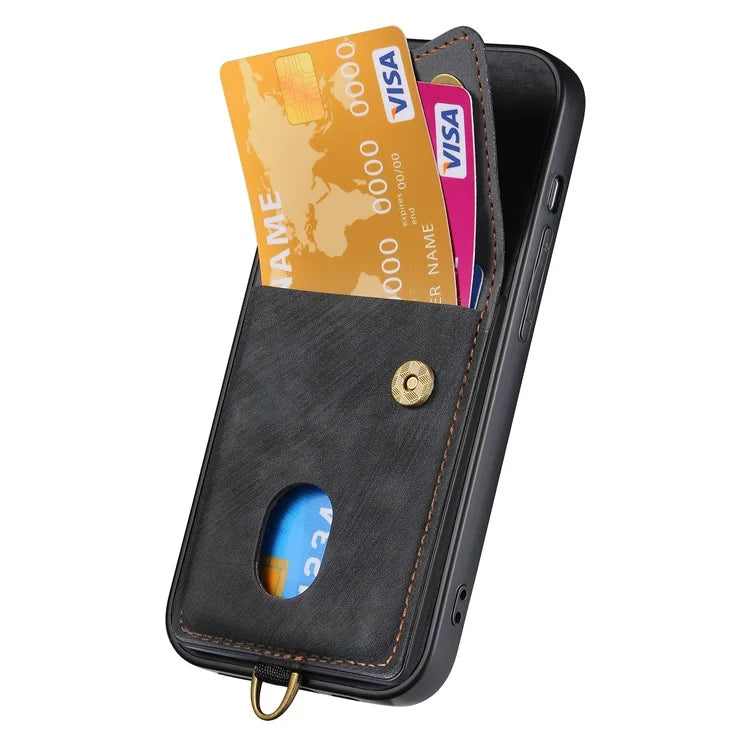 For iPhone 16 Case with Card Slot Kickstand Leather TPU Phone Cover
