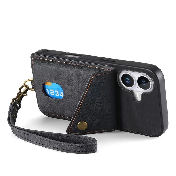 For iPhone 16 Case with Card Slot Kickstand Leather TPU Phone Cover