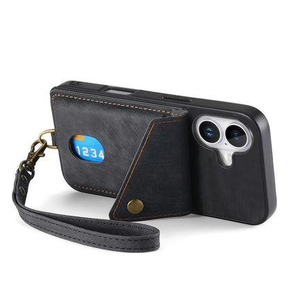 For iPhone 16 Case with Card Slot Kickstand Leather TPU Phone Cover