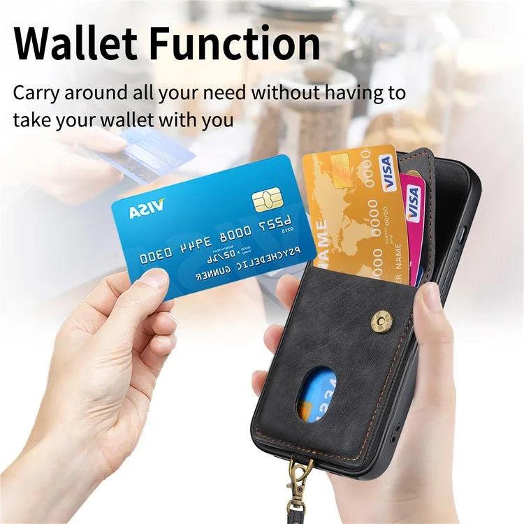 For iPhone 16 Case with Card Slot Kickstand Leather TPU Phone Cover