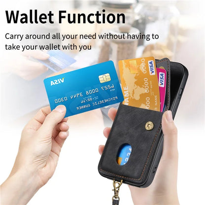 For iPhone 16 Case with Card Slot Kickstand Leather TPU Phone Cover