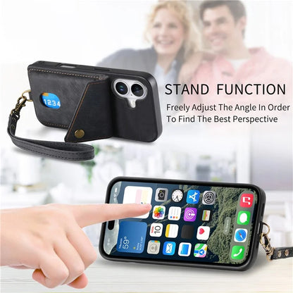 For iPhone 16 Case with Card Slot Kickstand Leather TPU Phone Cover
