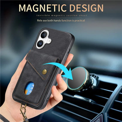 For iPhone 16 Case with Card Slot Kickstand Leather TPU Phone Cover