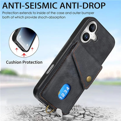 For iPhone 16 Case with Card Slot Kickstand Leather TPU Phone Cover