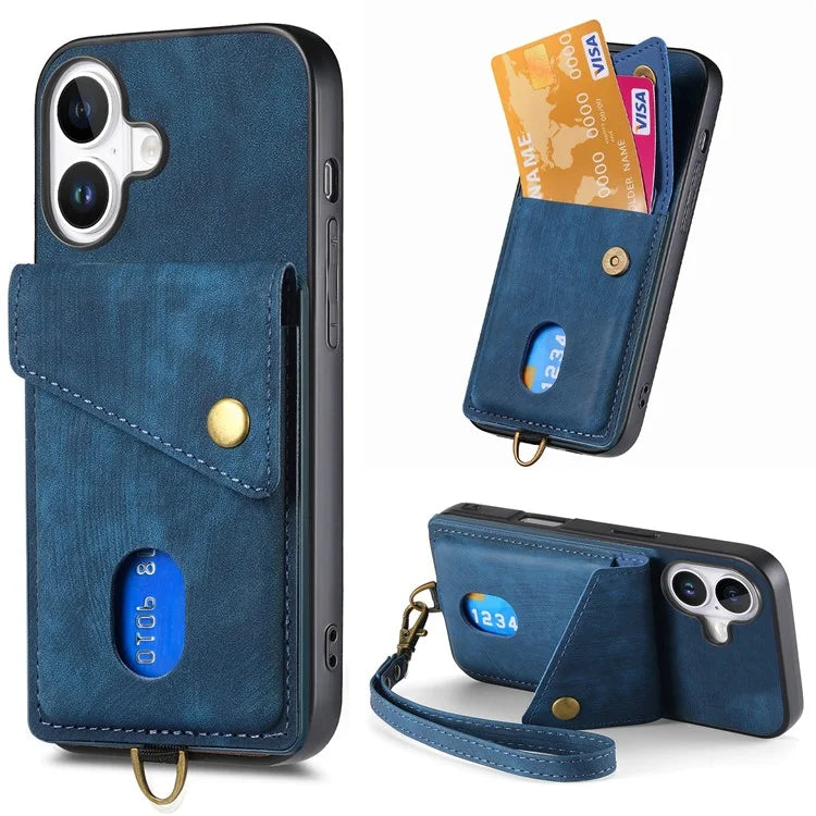 For iPhone 16 Case with Card Slot Kickstand Leather TPU Phone Cover