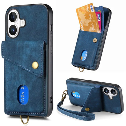For iPhone 16 Case with Card Slot Kickstand Leather TPU Phone Cover