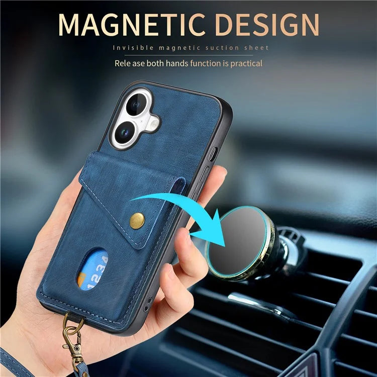 For iPhone 16 Case with Card Slot Kickstand Leather TPU Phone Cover