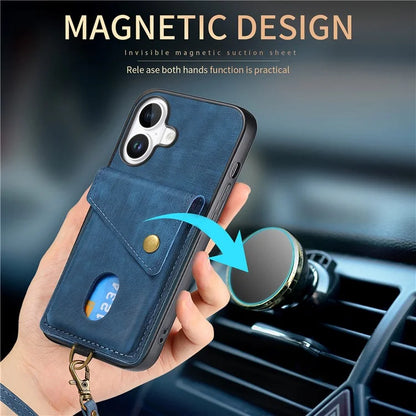 For iPhone 16 Case with Card Slot Kickstand Leather TPU Phone Cover