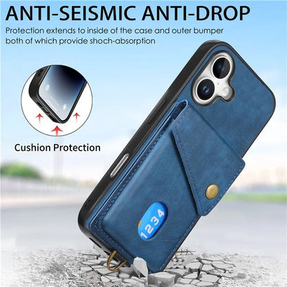 For iPhone 16 Case with Card Slot Kickstand Leather TPU Phone Cover
