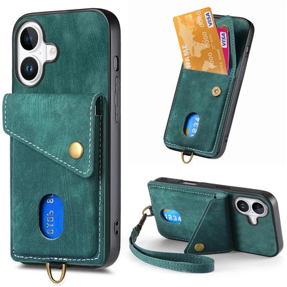 For iPhone 16 Case with Card Slot Kickstand Leather TPU Phone Cover