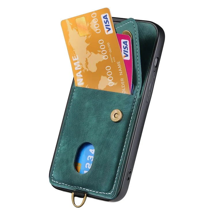 For iPhone 16 Case with Card Slot Kickstand Leather TPU Phone Cover