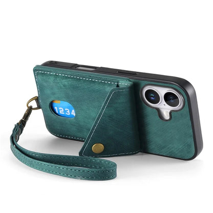 For iPhone 16 Case with Card Slot Kickstand Leather TPU Phone Cover