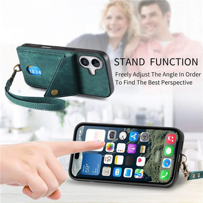 For iPhone 16 Case with Card Slot Kickstand Leather TPU Phone Cover