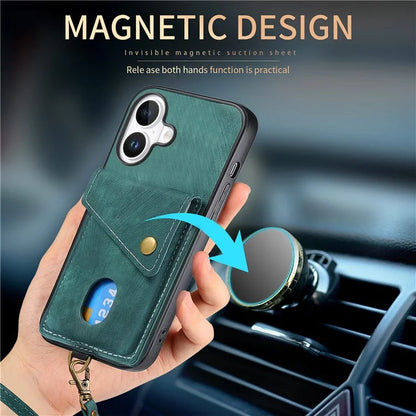 For iPhone 16 Case with Card Slot Kickstand Leather TPU Phone Cover
