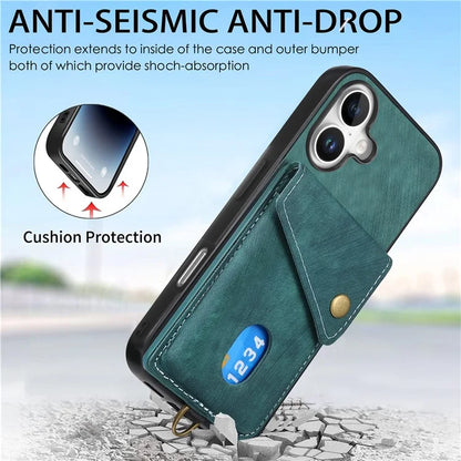 For iPhone 16 Case with Card Slot Kickstand Leather TPU Phone Cover