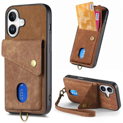 For iPhone 16 Case with Card Slot Kickstand Leather TPU Phone Cover