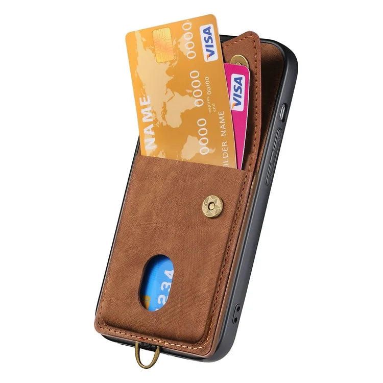 For iPhone 16 Case with Card Slot Kickstand Leather TPU Phone Cover