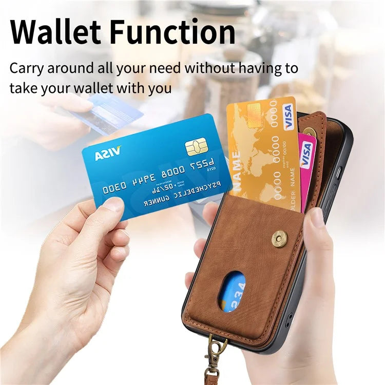 For iPhone 16 Case with Card Slot Kickstand Leather TPU Phone Cover