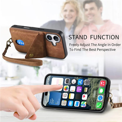 For iPhone 16 Case with Card Slot Kickstand Leather TPU Phone Cover