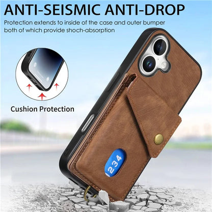 For iPhone 16 Case with Card Slot Kickstand Leather TPU Phone Cover