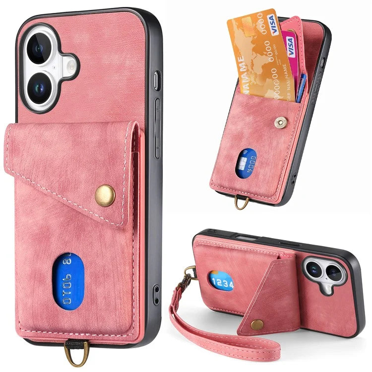 For iPhone 16 Case with Card Slot Kickstand Leather TPU Phone Cover