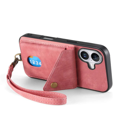 For iPhone 16 Case with Card Slot Kickstand Leather TPU Phone Cover