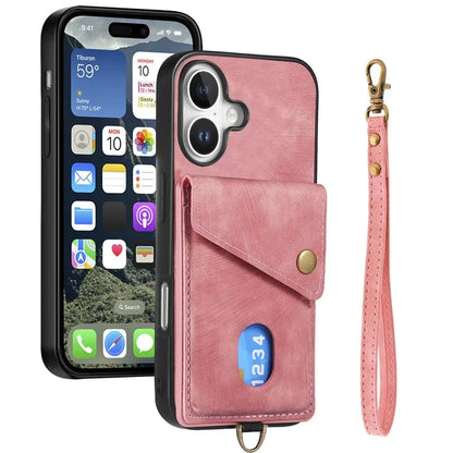 For iPhone 16 Case with Card Slot Kickstand Leather TPU Phone Cover