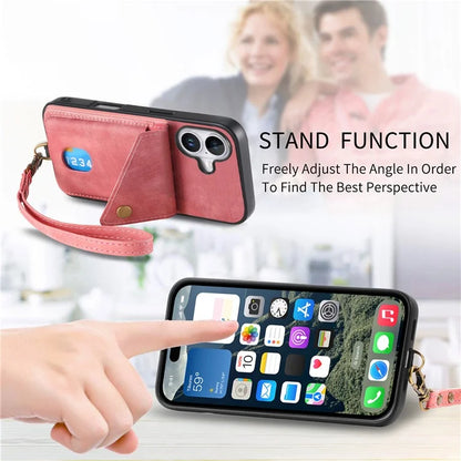 For iPhone 16 Case with Card Slot Kickstand Leather TPU Phone Cover