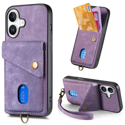 For iPhone 16 Case with Card Slot Kickstand Leather TPU Phone Cover