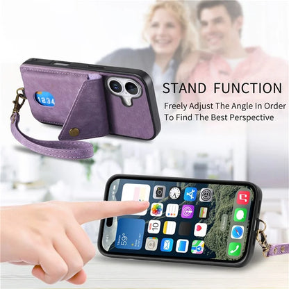 For iPhone 16 Case with Card Slot Kickstand Leather TPU Phone Cover
