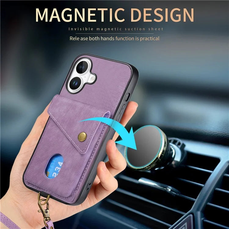 For iPhone 16 Case with Card Slot Kickstand Leather TPU Phone Cover