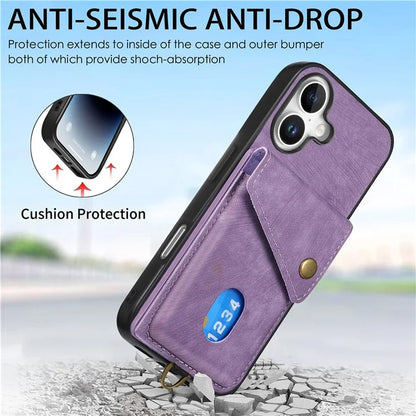 For iPhone 16 Case with Card Slot Kickstand Leather TPU Phone Cover