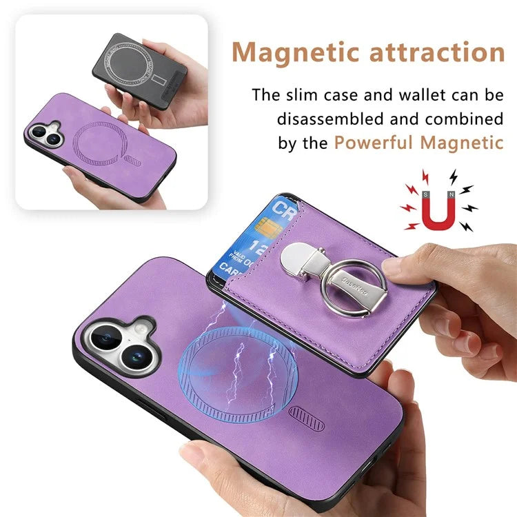 For iPhone 16 Plus Case Compatible with MagSafe Skin-Touch Cover with Card Bag Kickstand