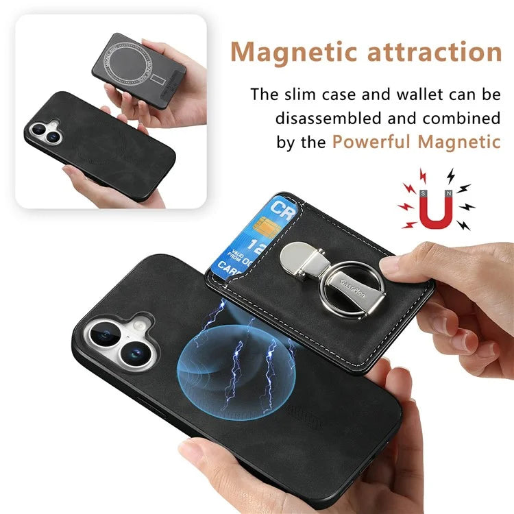 For iPhone 16 Plus Case Compatible with MagSafe Skin-Touch Cover with Card Bag Kickstand