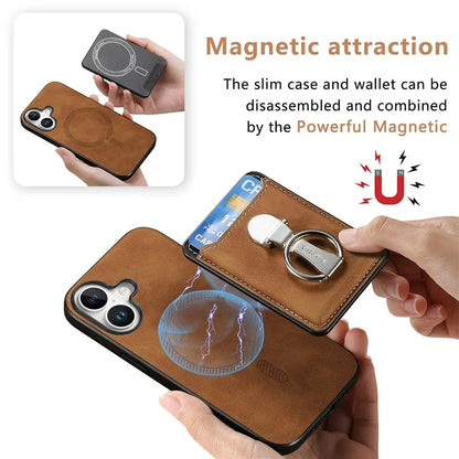 For iPhone 16 Plus Case Compatible with MagSafe Skin-Touch Cover with Card Bag Kickstand