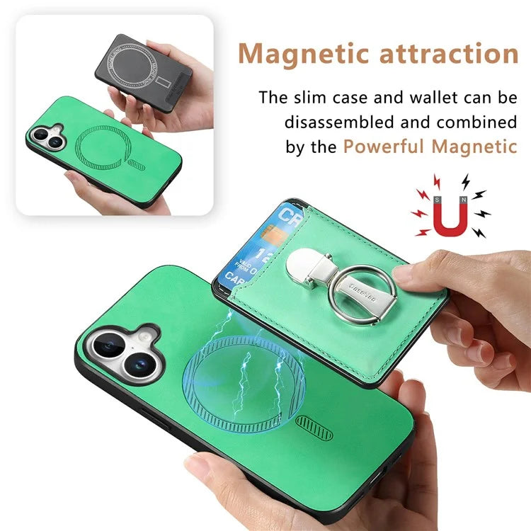 For iPhone 16 Plus Case Compatible with MagSafe Skin-Touch Cover with Card Bag Kickstand