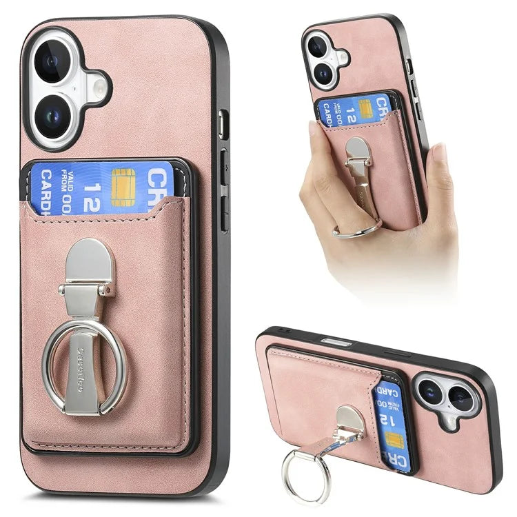 For iPhone 16 Plus Case Compatible with MagSafe Skin-Touch Cover with Card Bag Kickstand